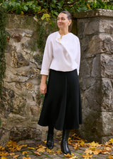 ROSA black - Midirock mit Faltenwurf aus Wollcrepe