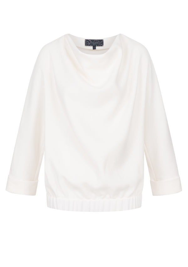 CARA - Top aus Wollcrepe mit Wasserfallausschnitt