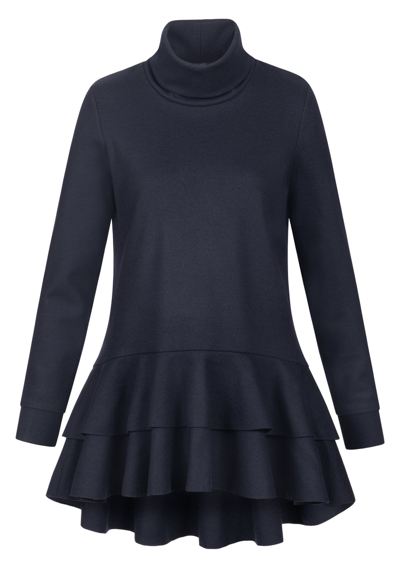 LINA - Rollkragentop mit Volantssaum aus Wolljersey