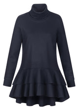 LINA - Rollkragentop mit Volantssaum aus Wolljersey