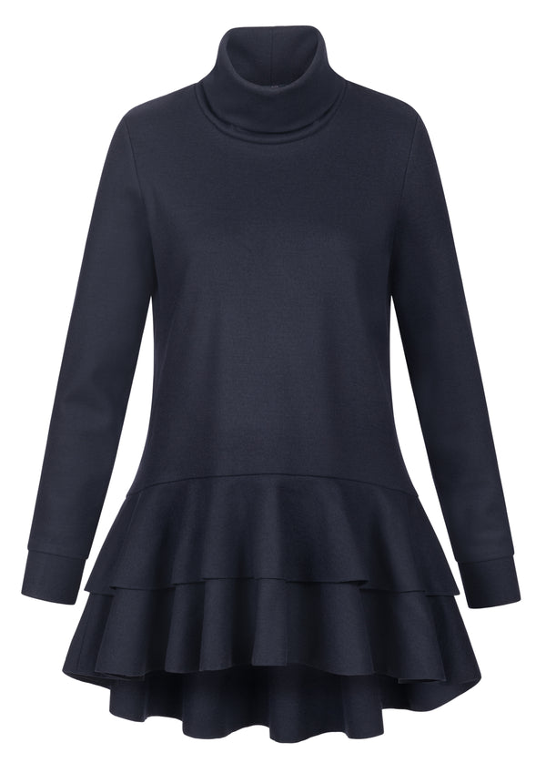 LINA - Rollkragentop mit Volantssaum aus Wolljersey